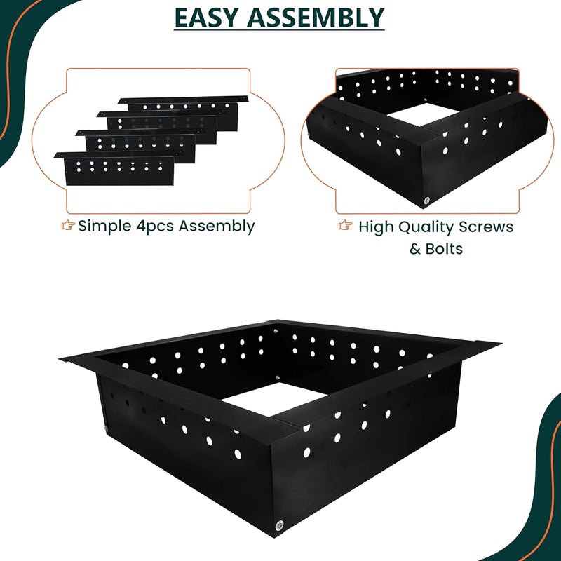 FEBTECH Smokeless Firepit Ring Insert Square - 32" OD & 24" ID - Premium 2MM Steel Square Fire Ring with Air Vents - Smokeless Liner with Easy Assembly for Outdoor Wood Burning Fireplace and Bonfire - Image 5